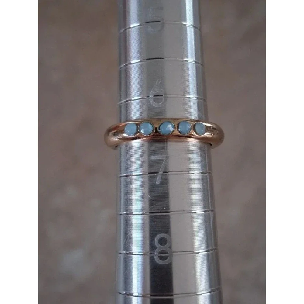 Gold Tone Five Inset Light Blue Gemstones Lightweight Fashion Band Ring Size 6.5